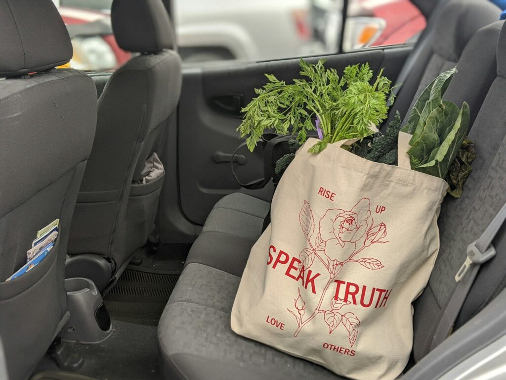 brown and red tote bag